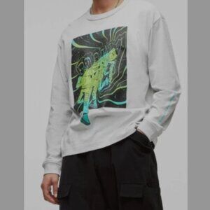 Mode of One Mens Long Sleeve Relaxed Space Guy Graphic Tshirt Heather Grey L